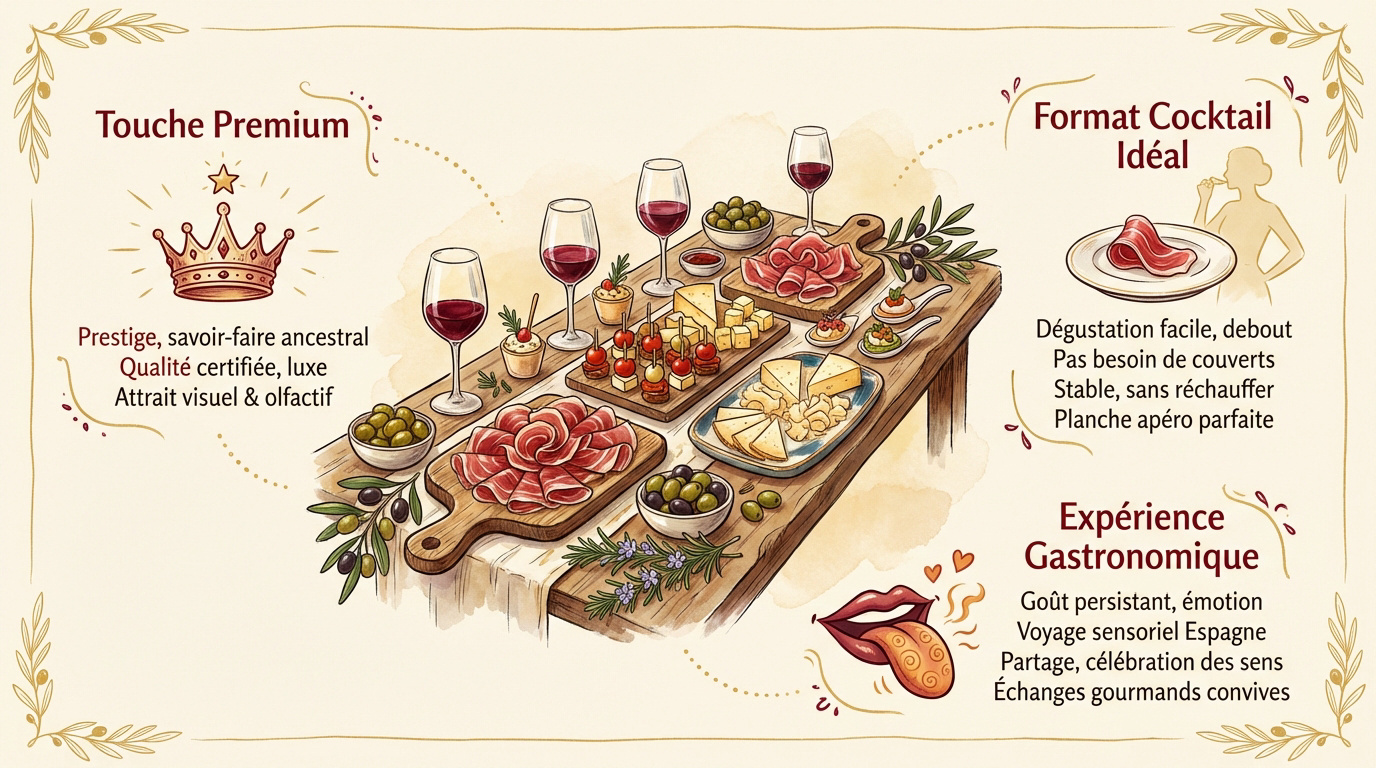 Produits ibériques premium pour un cocktail de mariage élégant