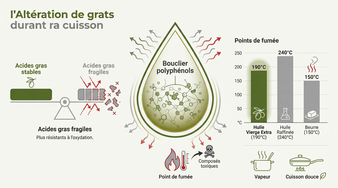 Huile d'olive danger : les points de vigilance à connaître 4 Impact de la chaleur sur la structure moléculaire de l'huile d'olive en cuisine