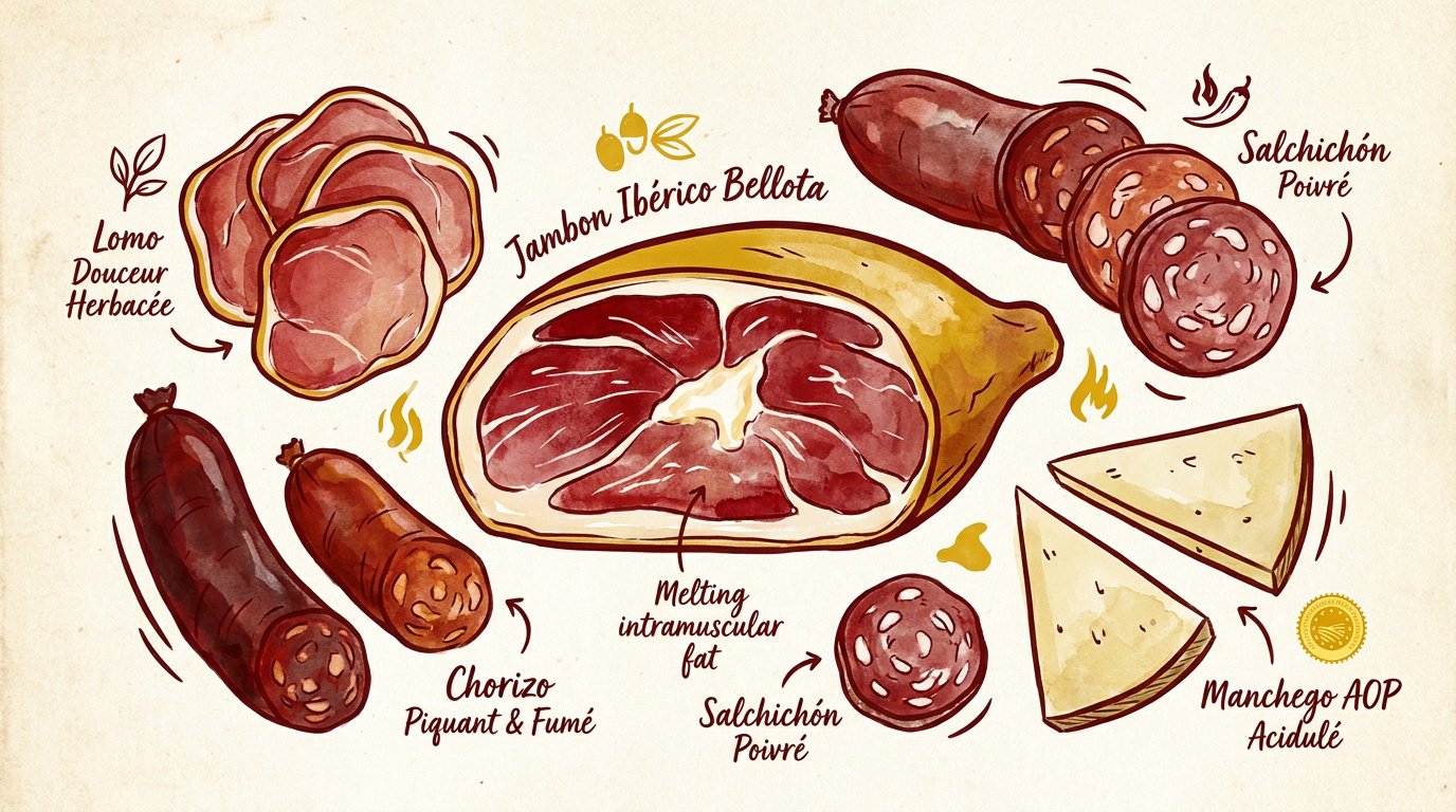 Planche ibérique : quelles quantités prévoir par personne ? 9 Planche de charcuterie ibérique avec jambon pata negra et fromage manchego