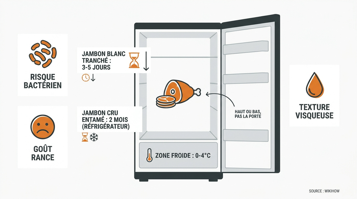 Comment réussir la conservation du jambon après ouverture 2 Tableau des durées de conservation du jambon blanc et cru