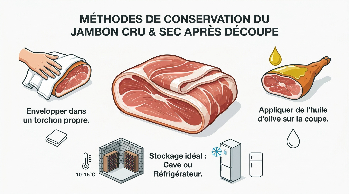 Comment réussir la conservation du jambon après ouverture 12 Méthodes de conservation du jambon cru et sec entier avec protection par torchon