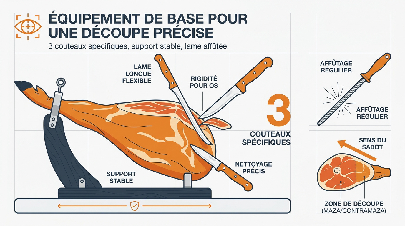 Ensemble de couteaux professionnels et support pour la découpe du jambon